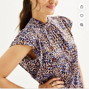 Nine West Puff Sleeve Ruffled Blouse Brown and Blue